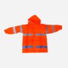 TRAJE IMPERMEABLE REFLECTIVO CHAQUETA Y PANTALON (NARANJA FLUO CON FRANJAS GRISES)